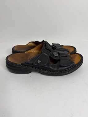 Finn Comfort Pattaya Sandals Womens 37 6.5 Black Leather Two Strap Slides Comfy